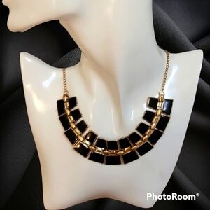 5/$25 Black Geometric Cleopatra Style Bib Necklace
